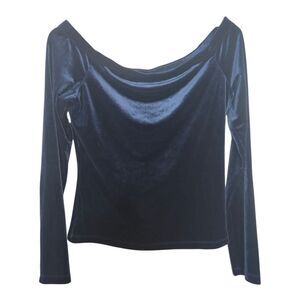 BCBGMaxAzria Blue Velvet Off The Shoulder Top Holiday Party Size Medium